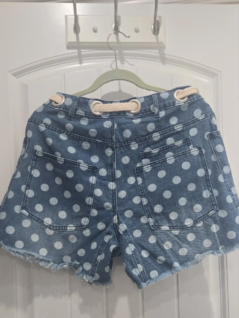 Bibi Polka Dot Rope-Waist Denim Shorts - Blue